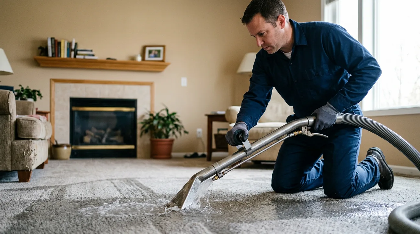 Water damage restoration technician working near Hunter, KS